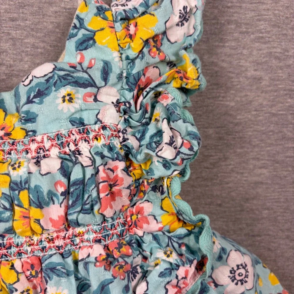 Tommy Bahama Dress Girls 3T Blue Floral Ruffle Smocked Back Bow Sun Dress
